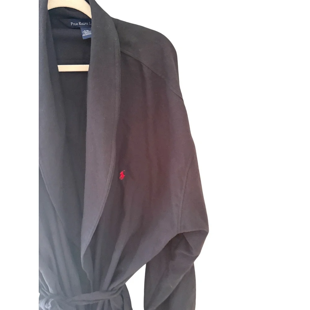 Polo Ralph Lauren Mens Navy Blue Cotton Knit Robe L/XL Shawl Collar Red Pony